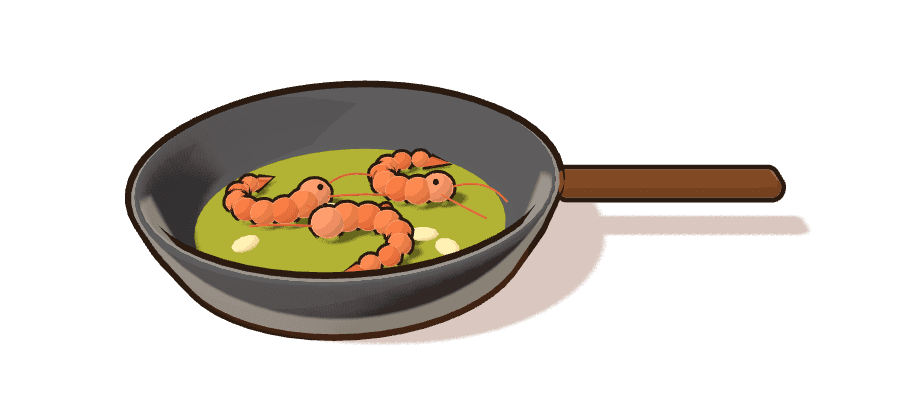 Gambas al ajillo, ilustración 3D